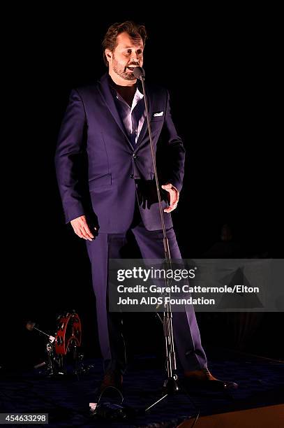 Singer Alfie Boe performs during the Woodside End of Summer party to benefit the Elton John AIDS Foundation sponsored by Chopard and Grey Goose at...