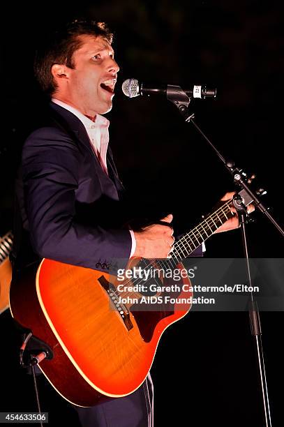 James Blunt performs during the Woodside End of Summer party to benefit the Elton John AIDS Foundation sponsored by Chopard and Grey Goose at...