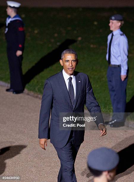 President Barack Obama arrives for the NATO Summit dinner on September 4, 2014 in Cardiff, Wales. Leaders and senior ministers from around 60...