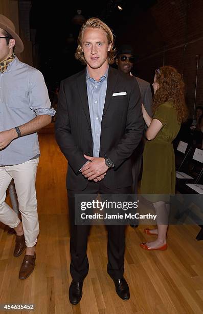 New York Ranger Carl Hagelin attends Perry Ellis during Mercedes-Benz Fashion Week Spring 2015 at The Waterfront on September 4, 2014 in New York...