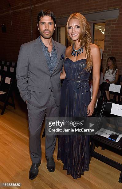 Eduardo Verastegui and Zuleyka Rivera attend Perry Ellis during Mercedes-Benz Fashion Week Spring 2015 at The Waterfront on September 4, 2014 in New...