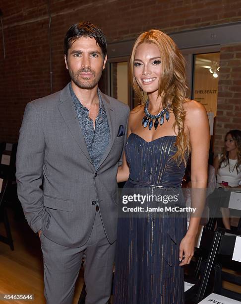 Eduardo Verastegui and Zuleyka Rivera attend Perry Ellis during Mercedes-Benz Fashion Week Spring 2015 at The Waterfront on September 4, 2014 in New...