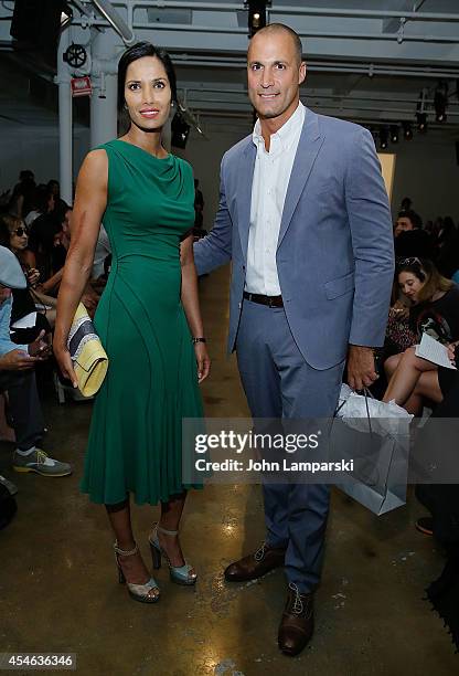 Padma Lakshmi and Nigel Barker attend Costello Tagliapietra during MADE Fashion Week Spring 2015 at Milk Studios on September 4, 2014 in New York...