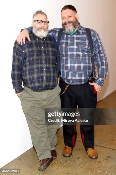 Designers Jeffrey Costello and Robert Tagliapietra attend the Costello Tagliapietra fashion show during Mercedes-Benz Fashion Week Spring 2015 at...