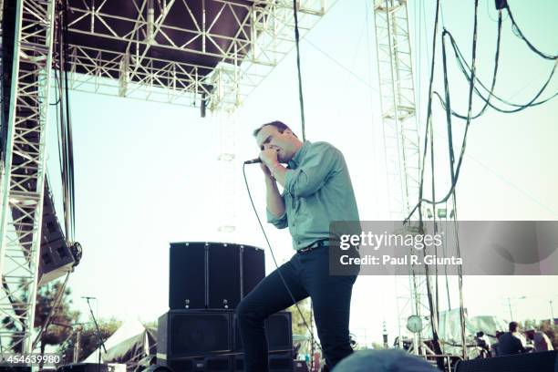 Samuel T. Herring of Future Islands performs onstage at LA Sports Arena & Exposition Park on August 24, 2014 in Los Angeles, California.