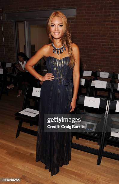 Zuleyka Rivera attends the Perry Ellis fashion show during Mercedes-Benz Fashion Week Spring 2015 at The Waterfront on September 4, 2014 in New York...