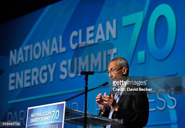 Counselor to President Barack Obama John Podesta speaks at the National Clean Energy Summit 7.0 at the Mandalay Bay Convention Center on September 4,...