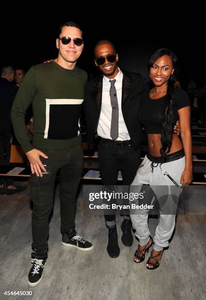 Musician Tiesto, actor Eric West, and actress Tashiana Washington attend the Todd Snyder fashion show during Mercedes-Benz Fashion Week Spring 2015...