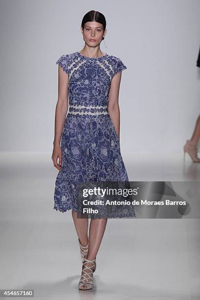 Model walks the runway during the Tadashi Shoji show during Mercedes-Benz Fashion Week Spring 2015 at The Salon at Lincoln Center on September 4,...