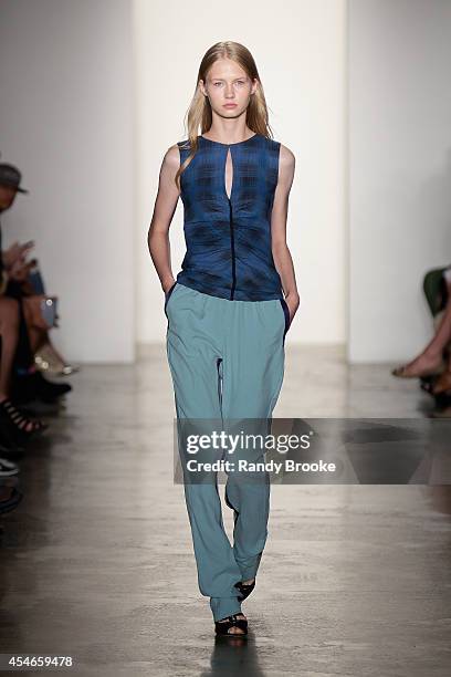 Model walks the runway at Costello Tagliapietra during MADE Fashion Week Spring 2015 at Milk Studios on September 4, 2014 in New York City.