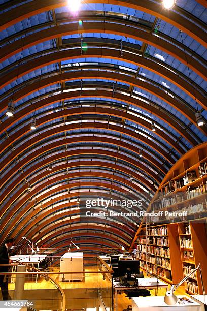 Illustration view of the Foundation's library during the 'Jerome Seydoux - Pathe Foundation' : Opening party on September 4, 2014 in Paris, France.