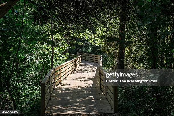 Bridge over the Pond along the trails at the Villages of Piedmont at Leopold's Preserve on August 26, 2014 in Haymarket Virginia.
