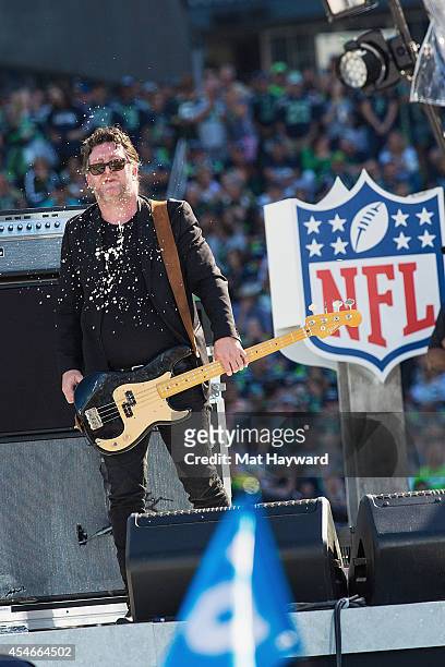 Bassist Ben Shepherd of Soundgarden performs on stage during the NFL Kickoff concert presented by Xbox before the Seattle Seahawks play the Green Bay...