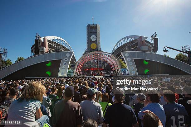 Soundgarden performs on stage during the NFL Kickoff concert presented by Xbox before the Seattle Seahawks play the Green Bay Packers at CenturyLink...