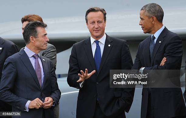 Prime Minister David Cameron , US Prsident Barack Obama and Nato Secretary General Anders Fogh Rasmussen and other Nato leaders gather to watch a...