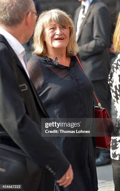 German journalist Alice Schwarzer arrives for a service of commemoration for Frank Schirrmacher at Paulskirche on September 5, 2014 in Frankfurt am...