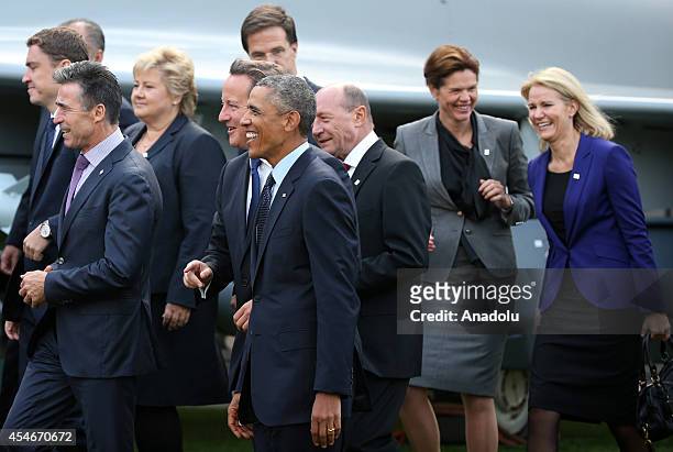 Danish Prime Minister Helle Thorning-Schmidt , US President Barack Obama , British Prime Minister David Cameron , President of Romania Traian Basesku...