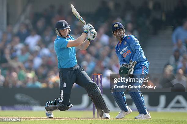 Jos Buttler of England bats during the 5th Royal London One Day International between England and India at Headingley on September 5, 2014 in Leeds,...