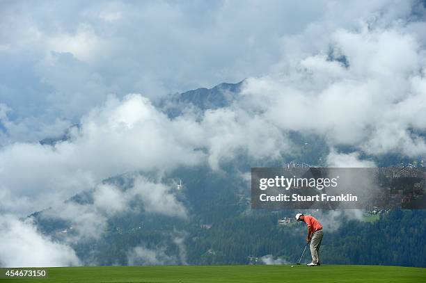 Padraig Harrington of Ireland putts during the second round of the Omega European Masters at Crans-sur-Sierre Golf Club on September 5, 2014 in...