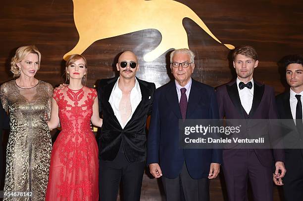 Actresses Janet Jones Gretzky, Ahna O'Reilly, director James Franco, President of the Festival Paolo Baratta, and actors Scott Haze, Jacob Loeb...