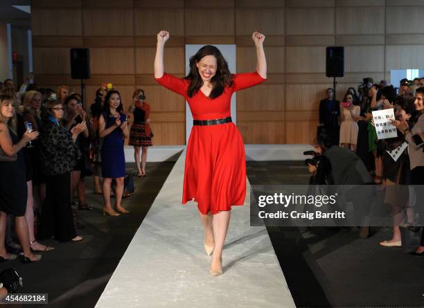 Fashion designer Carrie Hammer walks the runway at the Fashion Law Institute fashion show during Mercedes-Benz Fashion Week Spring 2015 at Fordham...