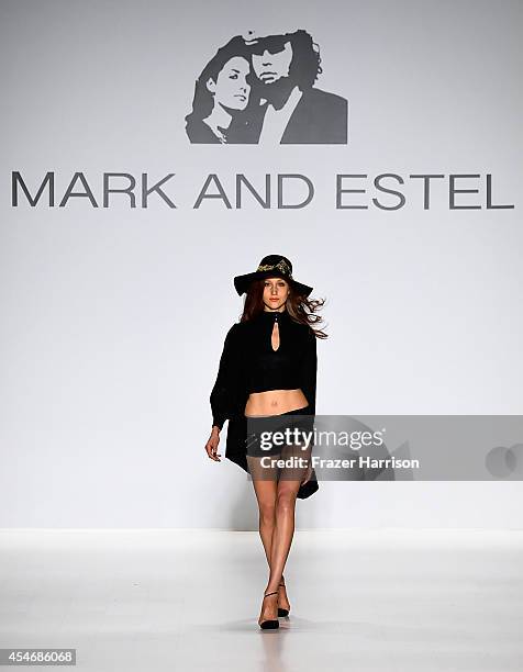 Model walks the runway at the Mark And Estel fashion show during Mercedes-Benz Fashion Week Spring 2015 at The Salon at Lincoln Center on September...