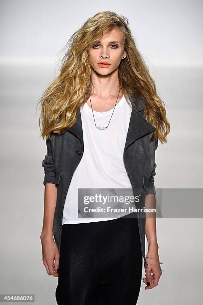 Model walks the runway at the Mark And Estel fashion show during Mercedes-Benz Fashion Week Spring 2015 at The Salon at Lincoln Center on September...