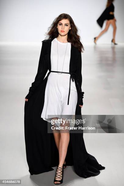 Model walks the runway at the Mark And Estel fashion show during Mercedes-Benz Fashion Week Spring 2015 at The Salon at Lincoln Center on September...