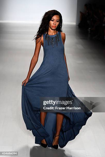 Model walks the runway at the Mark And Estel fashion show during Mercedes-Benz Fashion Week Spring 2015 at The Salon at Lincoln Center on September...