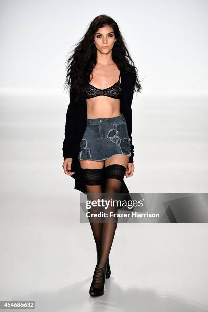 Model walks the runway at the Mark And Estel fashion show during Mercedes-Benz Fashion Week Spring 2015 at The Salon at Lincoln Center on September...