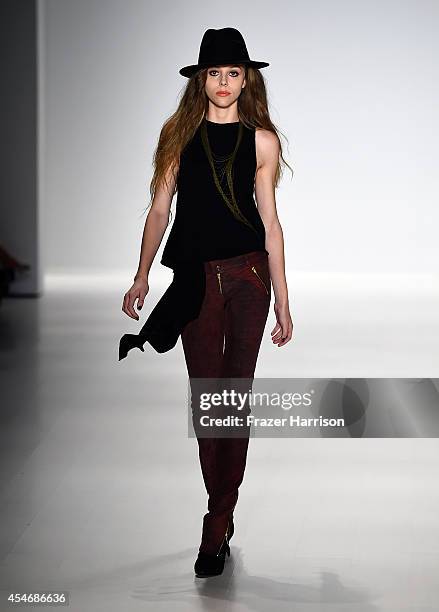 Model walks the runway at the Mark And Estel fashion show during Mercedes-Benz Fashion Week Spring 2015 at The Salon at Lincoln Center on September...