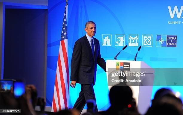 President Barack Obama speaks during a press conference on day two of the 2014 NATO Summit at the Celtic Manor Resort in Newport, Wales, on September...