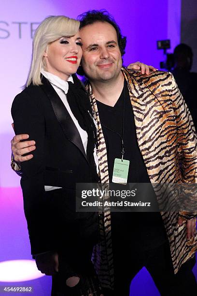 Designers Estel Day and Mark Tango backstage at the Mark And Estel fashion show during Mercedes-Benz Fashion Week Spring 2015 at The Salon at Lincoln...