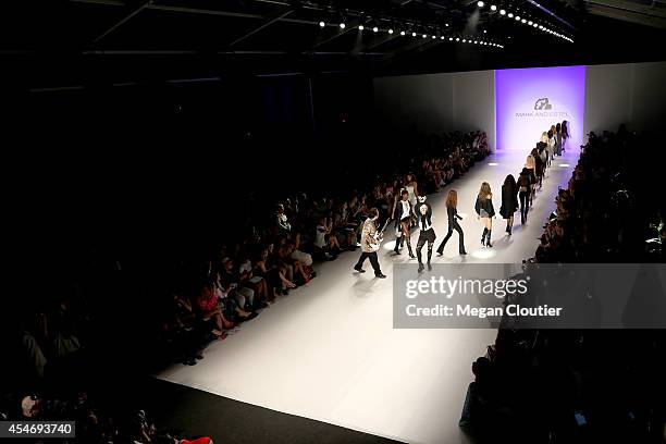 Fashion designers Estel Day and Mark Tango perform on the runway with models at the Mark And Estel fashion show during Mercedes-Benz Fashion Week...