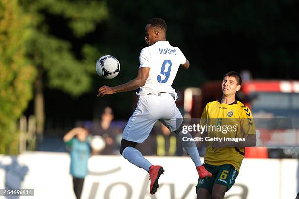 Saido Berahino of England in action during the Lithuania v England UEFA U21 Championship Qualifier 2015 match at Dariaus ir Gireno Stadionas on...