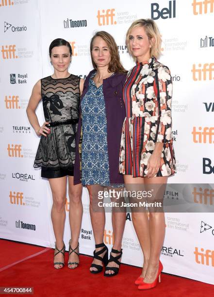 Actress Linda Cardellini, director Shira Piven and producer/actress Kristen Wiig attend the "Welcome To Me" premiere during the 2014 Toronto...