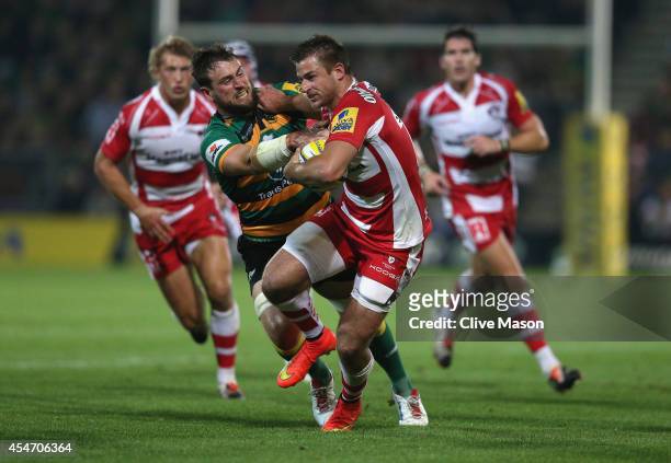 Henry Trinder of Gloucester in action during the Aviva Premiership match between Northampton Saints and Gloucester Rugby at Franklin's Gardens on...