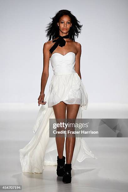 Model walks the runway at the Mark And Estel fashion show during Mercedes-Benz Fashion Week Spring 2015 at The Salon at Lincoln Center on September...