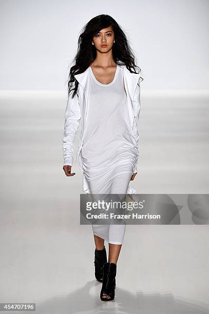 Model walks the runway at the Mark And Estel fashion show during Mercedes-Benz Fashion Week Spring 2015 at The Salon at Lincoln Center on September...
