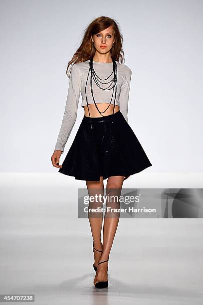 Model walks the runway at the Mark And Estel fashion show during Mercedes-Benz Fashion Week Spring 2015 at The Salon at Lincoln Center on September...