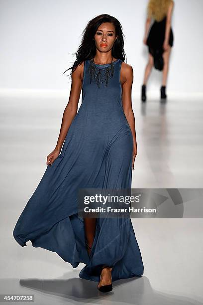 Model walks the runway at the Mark And Estel fashion show during Mercedes-Benz Fashion Week Spring 2015 at The Salon at Lincoln Center on September...