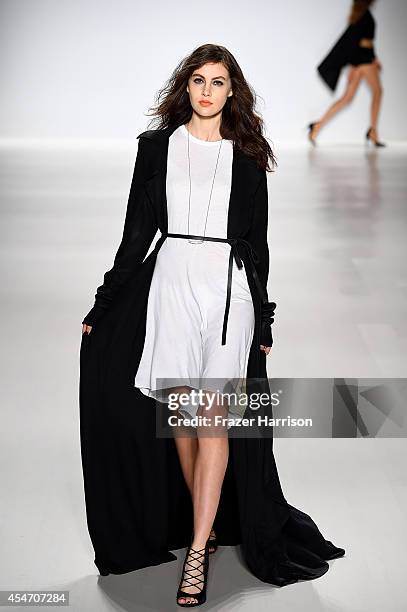 Model walks the runway at the Mark And Estel fashion show during Mercedes-Benz Fashion Week Spring 2015 at The Salon at Lincoln Center on September...