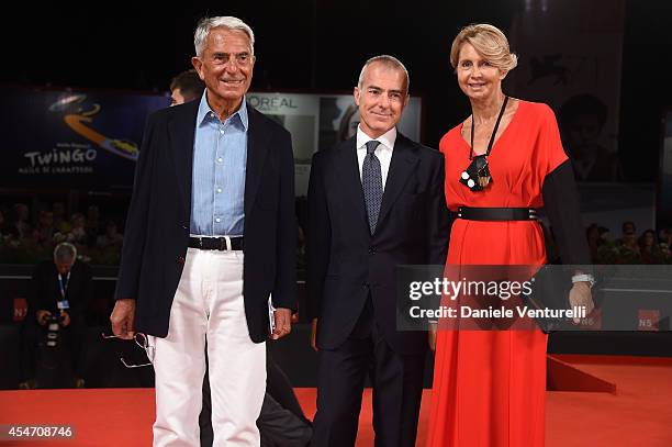 Carlo Rossella, Giampaolo Letta and Rossana Letta attend 'Perez' Premiere during the 71st Venice Film Festival at Sala Grande on September 5, 2014 in...