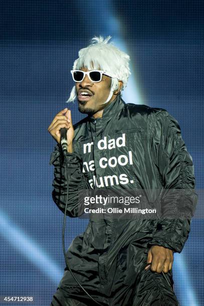 Andre 3000 of Outcast performs headllining the main stage on Day 2 of Bestival at Robin Hill Country Park on September 5, 2014 in Newport, Isle of...