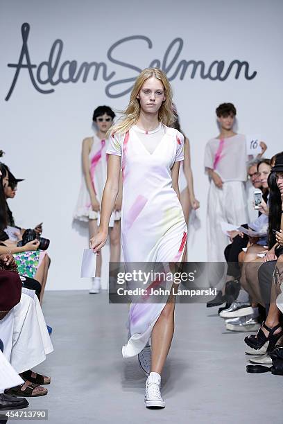 Models walk the runway during the Adam Selman - Presentation - Mercedes-Benz Fashion Week Spring 2015 at Algus Greenspon Gallery on September 5, 2014...