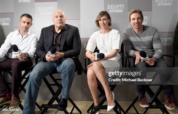 Actors Jeremy Strong, Vincent D'Onofrio, Vera Farmiga, and Dax Shepard attend the Variety Studio presented by Moroccanoil at Holt Renfrew during the...