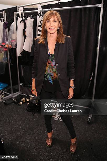 Designer Nicole Miller backstage at the Nicole Miller fashion show during Mercedes-Benz Fashion Week Spring 2015 at The Salon at Lincoln Center on...