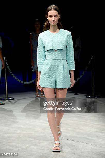 Model poses on the runway at the Charlotte Ronson fashion show during Mercedes-Benz Fashion Week Spring 2015 at The Pavilion at Lincoln Center on...