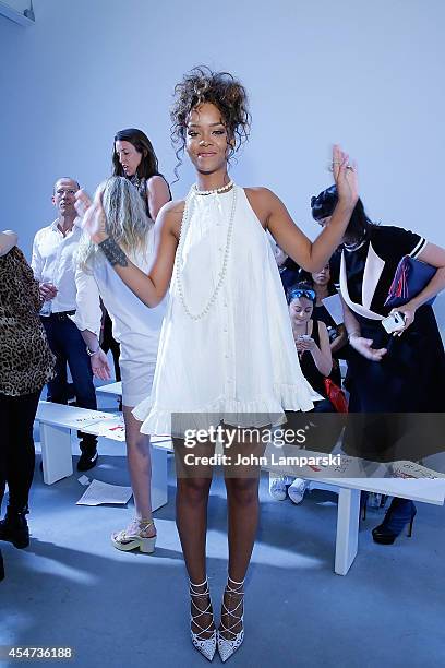 Singer Rihanna attends the Adam Selman - Presentation - Mercedes-Benz Fashion Week Spring 2015 at Algus Greenspon Gallery on September 5, 2014 in New...