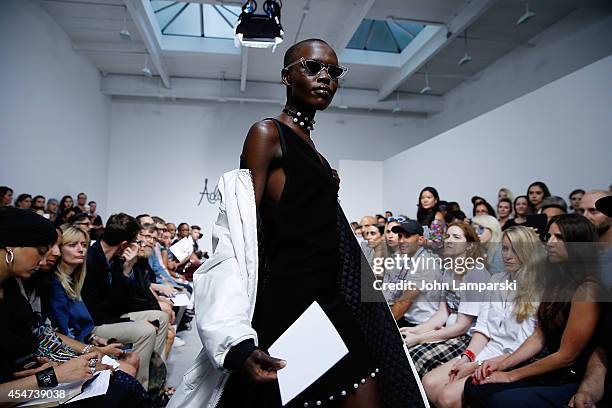 Models Walk the runway at the Adam Selman - Presentation - Mercedes-Benz Fashion Week Spring 2015 at Algus Greenspon Gallery on September 5, 2014 in...